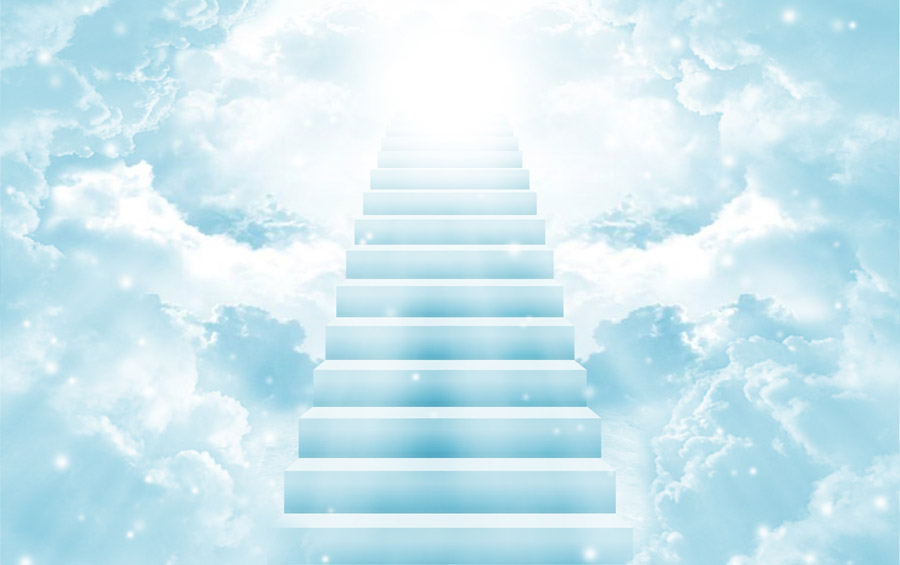 青い空 光の中へ続く階段 天国イメージ