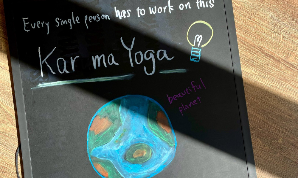 The black board written about Karma yoga