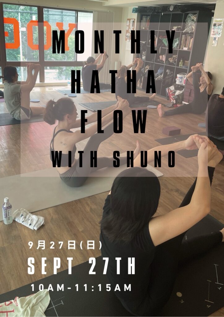 Yoga teacher Shuno teaching a Hatha Flow class at New York Style YOGA in Shibuya, Tokyo